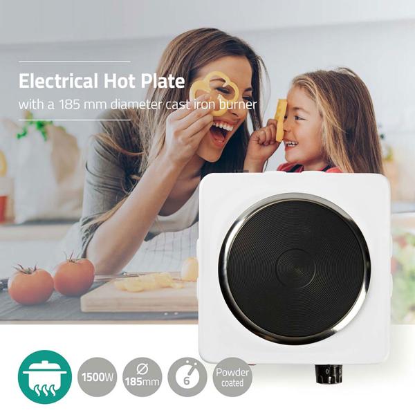 Leistungsstarke Elektro Kochplatte 1500W (Weiss, Metall): Sicher kochen mit Überhitzungsschutz, kompakte Einzelkochplatte für Camping, Büro & kleine Küchen