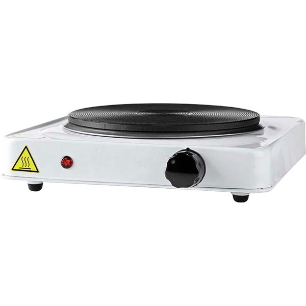 Leistungsstarke Elektro Kochplatte 1500W (Weiss, Metall): Sicher kochen mit Überhitzungsschutz, kompakte Einzelkochplatte für Camping, Büro & kleine Küchen