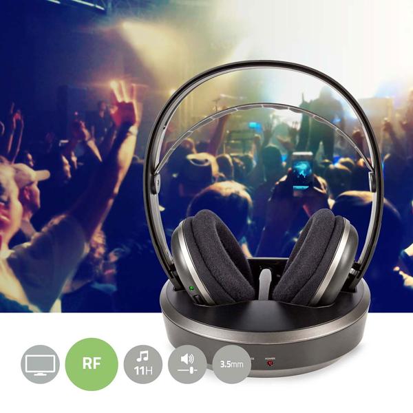 Kabelloser Funk Stereo Fernsehkopfhörer, 100 m Reichweite, TV-Headphones mit Ladestation, Verstellbarer Kopfbügel, gepolsterte Ohrmuscheln