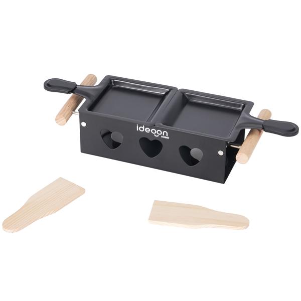 Raclette-Teelicht für 2 Personen, Raclette Set ohne Strom inkl. Teelichtern und Schaber, Metall, ideal für Balkon, Camping & unterwegs