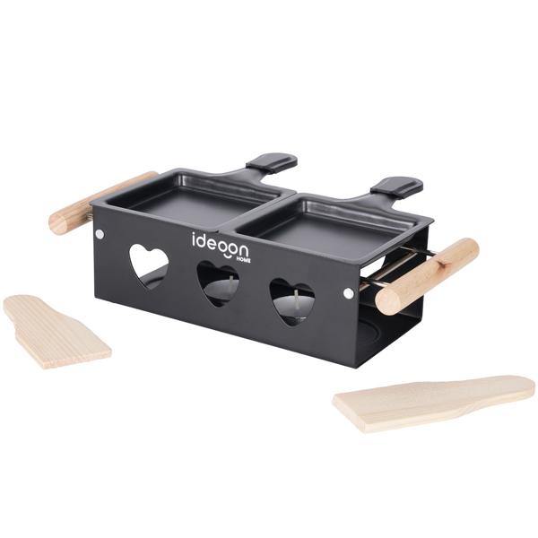 Raclette-Teelicht für 2 Personen, Raclette Set ohne Strom inkl. Teelichtern und Schaber, Metall, ideal für Balkon, Camping & unterwegs