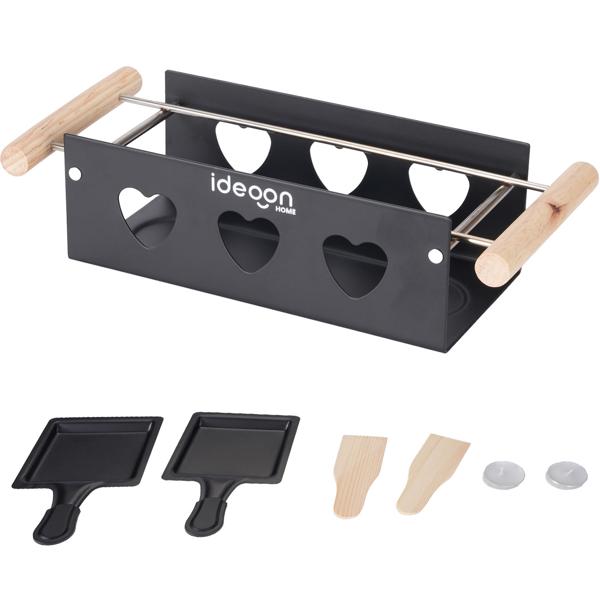 Raclette-Teelicht für 2 Personen, Raclette Set ohne Strom inkl. Teelichtern und Schaber, Metall, ideal für Balkon, Camping & unterwegs