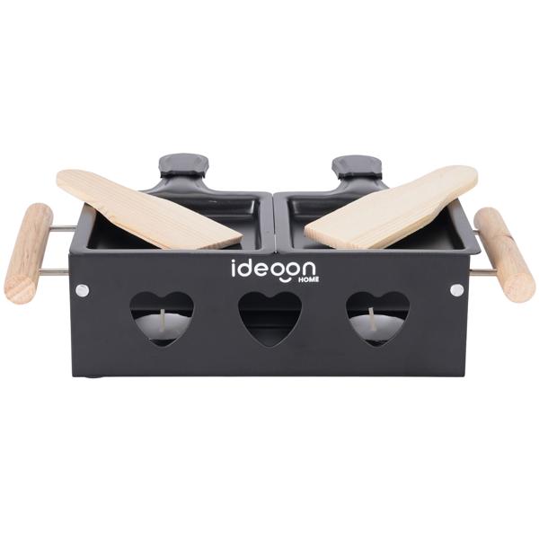 Raclette-Teelicht für 2 Personen, Raclette Set ohne Strom inkl. Teelichtern und Schaber, Metall, ideal für Balkon, Camping & unterwegs