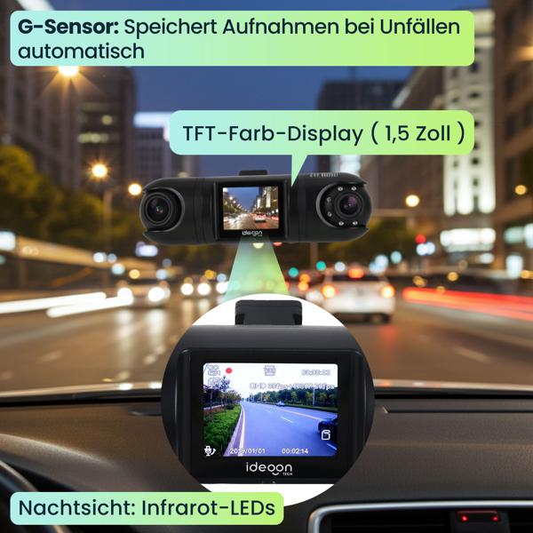 QHD Dual Dashcam – Premium Auto Kamera mit GPS & G-Sensor, IR-Nachtsicht, 2K Video-Qualität, zuverlässige 24h Ultra-Weitwinkel Überwachung