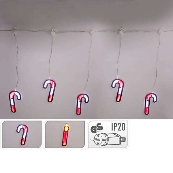 Zauberhafter LED Lichtervorhang Zuckerstange/Kerzen für traumhafte Weihnachts-Deko. Perfekt für festliche Fenster- oder Wanddekoration