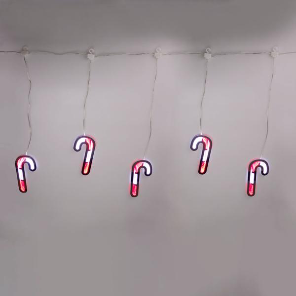 Zauberhafter LED Lichtervorhang Zuckerstange/Kerzen für traumhafte Weihnachts-Deko. Perfekt für festliche Fenster- oder Wanddekoration