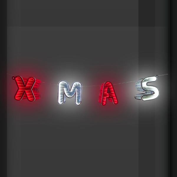 Festlicher XMAS LED Schriftzug mit 3D-Effekt. Leuchtbuchstaben für eine magische Weihnachts- und Fensterbeleuchtung-Deko-Highlight für die Weihnachtszeit
