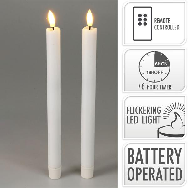 Hochwertige LED Kerzen 2er-Set für ein romantisches Ambiente zuhause oder als festliche & weihnachtliche Tischdeko - 25cm flackernde Haushaltskerzen