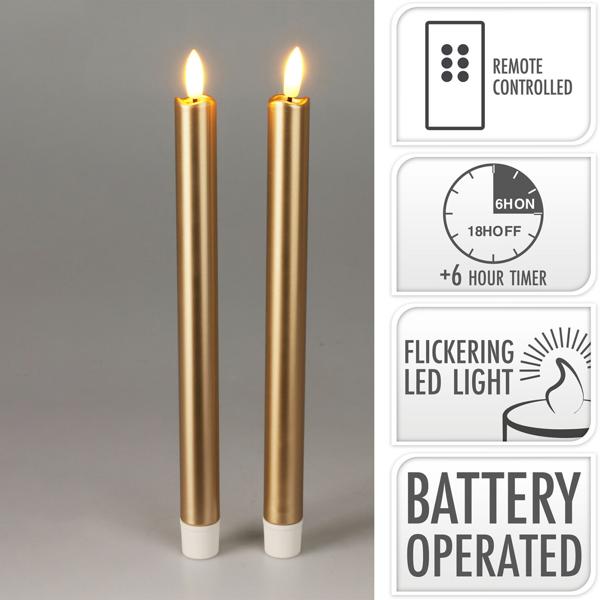 Hochwertige LED Kerzen 2er-Set für ein romantisches Ambiente zuhause oder als festliche & weihnachtliche Tischdeko - 25cm flackernde Haushaltskerzen