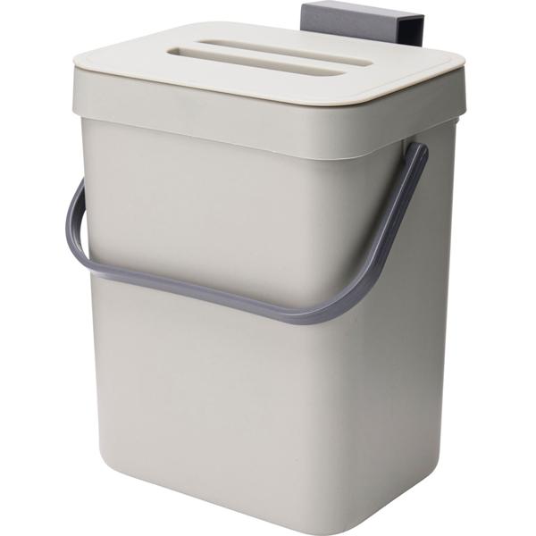 Abfalleimer 3L mit Haken für Küchenschranktür - Platzsparende Müllentsorgung Biomüll - Robustes Polypropylen Grau 15,5x12x20,5 cm