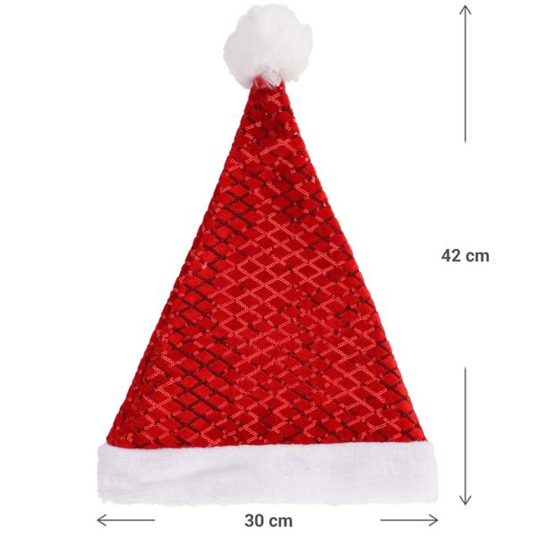 Glitzernde Weihnachtsmütze mit roten Pailletten, 42 x 30 cm. Ideales Weihnachts-Accessoire für Partys, Feiern und festliche Anlässe