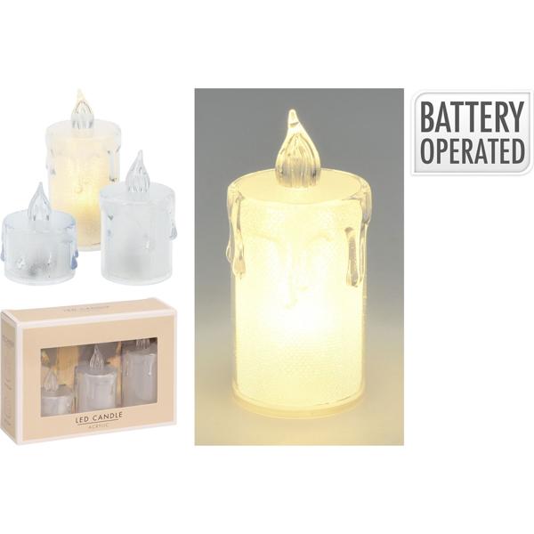 Elegante LED-Kerzen im 3er-Set – Transparente Flammen-Optik, sichere Deko für Tisch, Regal & Feiern, inkl. Batterien, für stimmungsvolle Atmosphäre