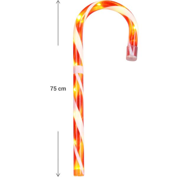 Weihnachtliche LED-Zuckerstange, Höhe 75 cm, warmweiss, batteriebetrieben, 5 Funktionen - Perfekte Weihnachtsdeko für Ihr Zuhause