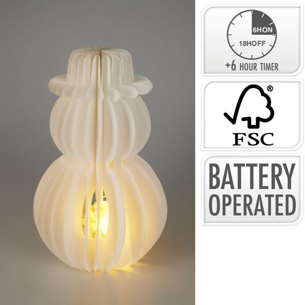 Weihnachtliche Schneemann LED Dekoration Wabenpapier mit 6h Timer, 39 cm – Nachtlicht für Schlafzimmer oder Wohnzimmer. Perfekt für Weihnachten