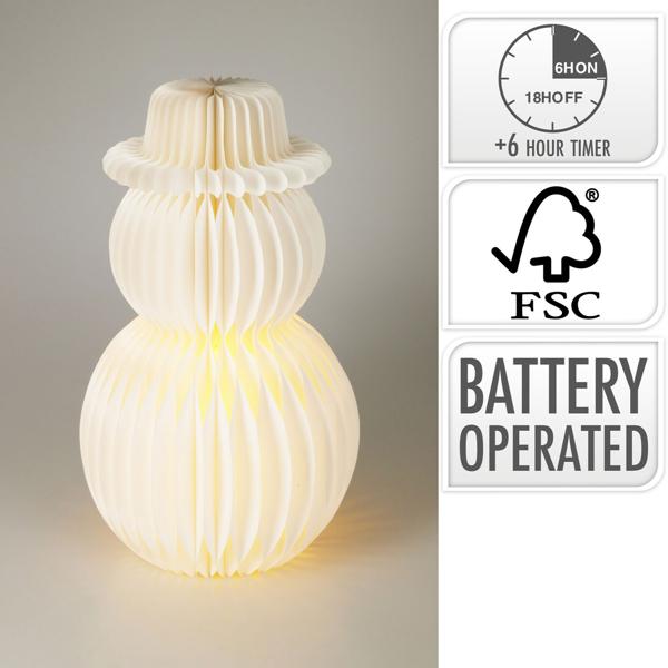 Weihnachtliche Schneemann LED Dekoration Wabenpapier mit 6h Timer, 50 cm – Nachtlicht für Schlafzimmer oder Wohnzimmer. Perfekt für Weihnachten