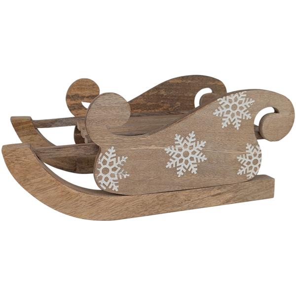 Edler Deko-Schlitten aus Mangoholz, wunderschöne weisse Schnitzerei. Perfekt für festliche Winter & Weihnachts Deko