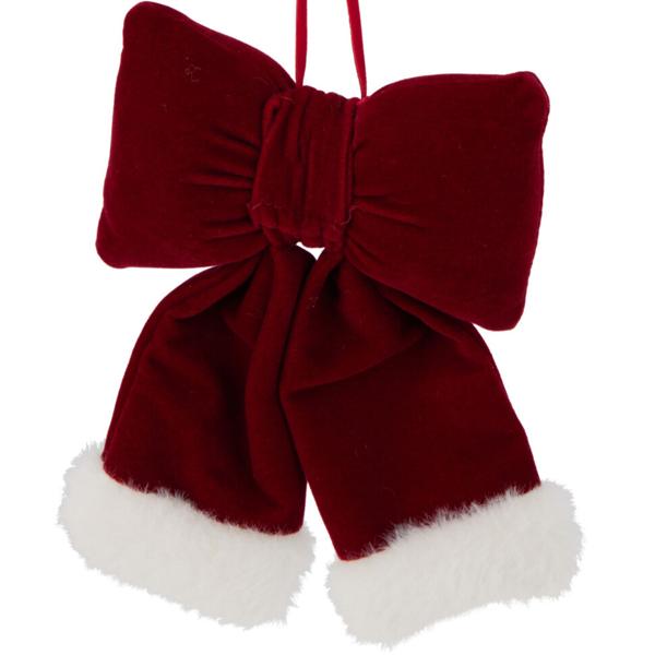Festliche Hänge-Schleife 14 cm, Rot-Weiss - Edle Weihnachts-Deko aus Polyester für Türen, Wände, Geschenke, Party & u.v.m. 