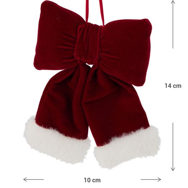 Festliche Hänge-Schleife 14 cm, Rot-Weiss - Edle Weihnachts-Deko aus Polyester für Türen, Wände, Geschenke, Party & u.v.m. 