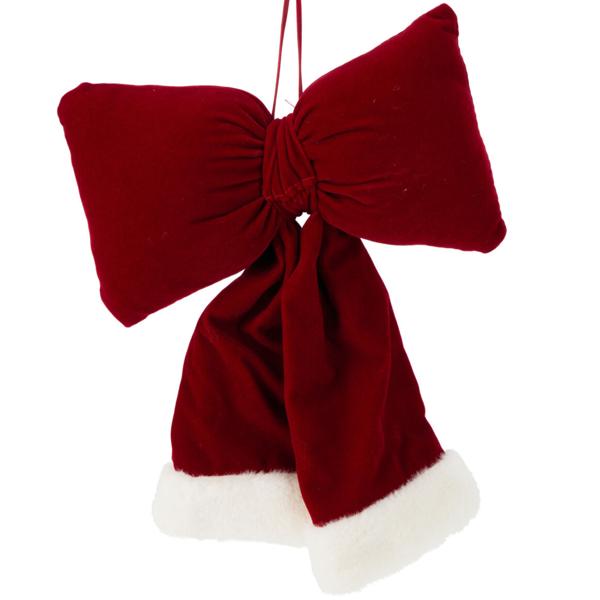 Festliche Hänge-Schleife 22 cm, Rot-Weiss - Edle Weihnachts-Deko aus Polyester für Türen, Wände, Geschenke, Party & u.v.m. 