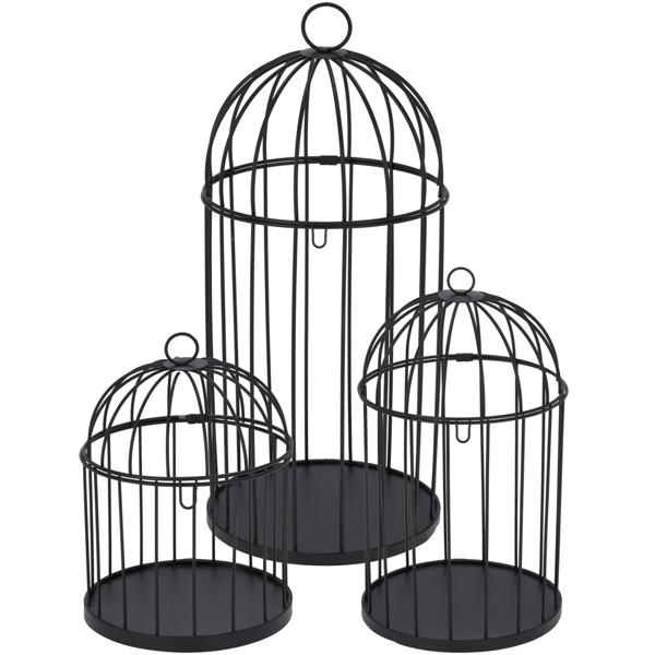 Edles Deko-Vogelkäfig-Set, 3-teilig aus Metall - Vintage-Stil Deko, hängend & stehend - für Zuhause & Garten