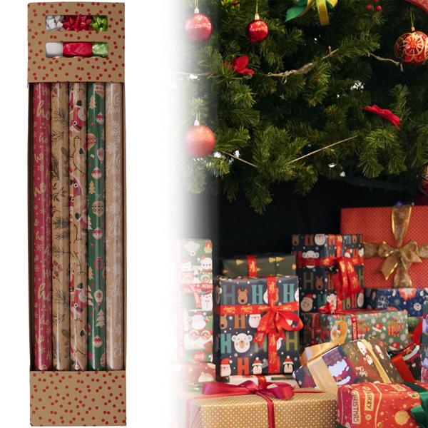 Geschenkpapierrollen inklusive Schleifen und Schleifenbänder - Perfekt für einzigartige Weihnachts-Geschenke und kreative Basteleien