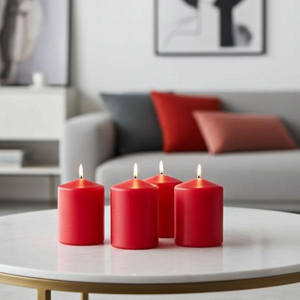Stilvolles Kerzen-Set, 4 Stück Stumpenkerzen – Lange Brenndauer ca. 40 Stunden. Ideal für gemütliche Abende, Hochzeiten, Weihnachten & Dekoration, Rot