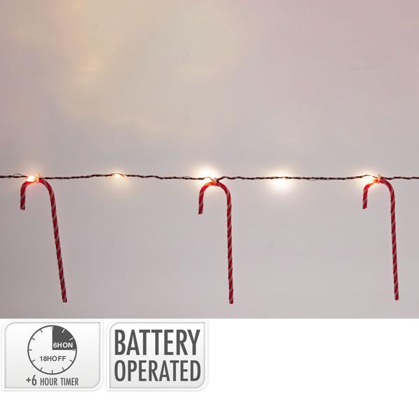 Magische Weihnachtsdeko-Zuckerstange Lichterkette - 10 Stk. 20 Warmweisse LEDs, Batteriebetrieben mit 6h Timer - Perfekte Weihnachtsdeko