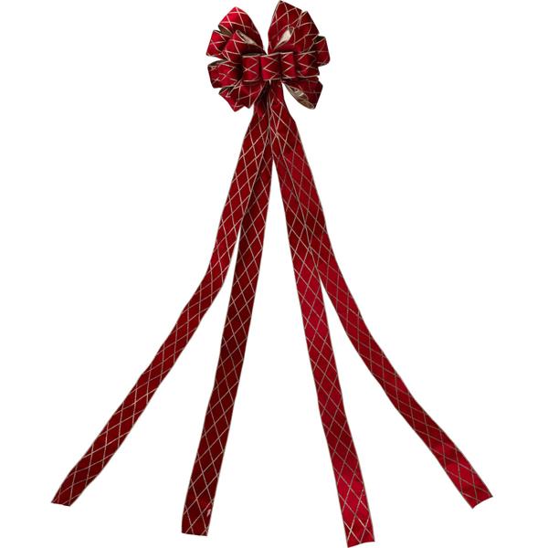 Magische Rote Karo Baumschleife, 130 cm. Sensationelle Weihnachtsbaum-Deko - Weihnachtsbaumspitze die festliche Stimmung garantiert