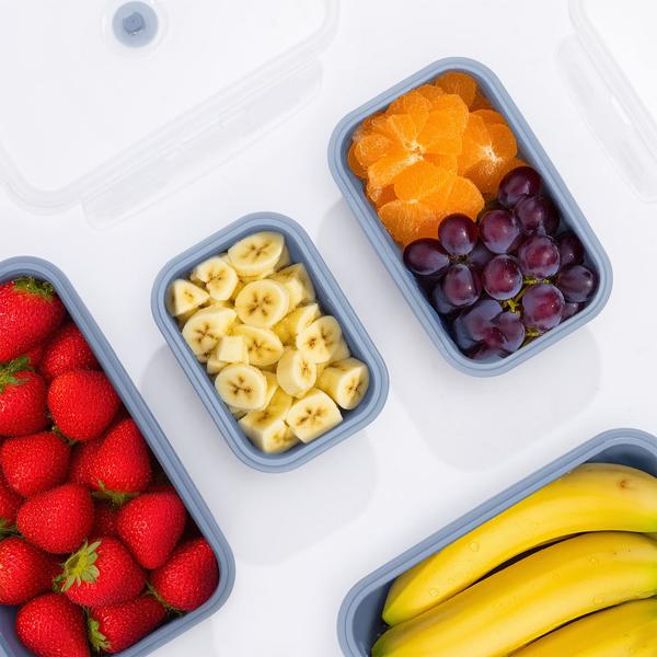 4er-Set Silikon-Frischhaltedosen - Zusammenklappbare & faltbare Lunchbox, Bento Box, BPA-frei, mikrowellengeeignet, mit Clip-Verschluss Deckeln