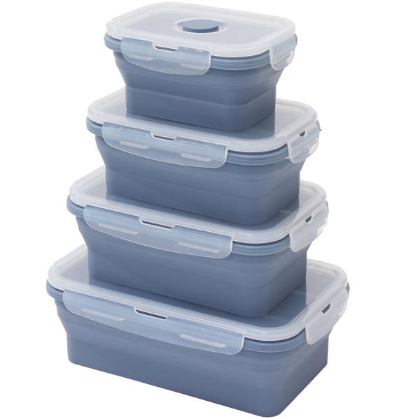4er-Set Silikon-Frischhaltedosen - Zusammenklappbare & faltbare Lunchbox, Bento Box, BPA-frei, mikrowellengeeignet, mit Clip-Verschluss Deckeln