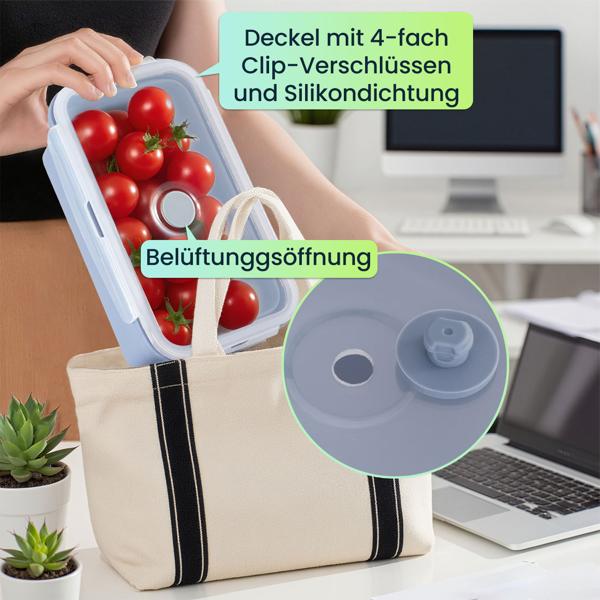 4er-Set Silikon-Frischhaltedosen - Zusammenklappbare & faltbare Lunchbox, Bento Box, BPA-frei, mikrowellengeeignet, mit Clip-Verschluss Deckeln