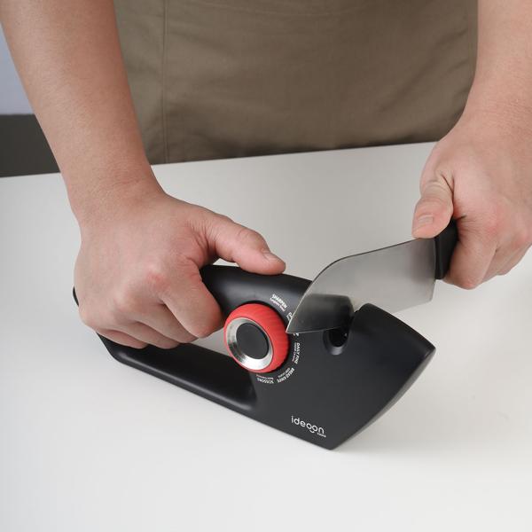 Messerschärfer 5-in-1 für glatte & gezahnte Klingen - Scherenschärfer mit Einstellrad, Multischärfer zum schleifen von Messern und Scheren