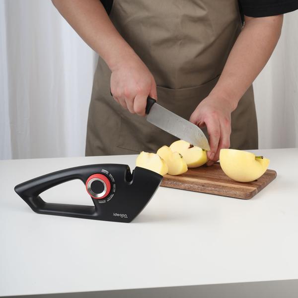 Messerschärfer 5-in-1 für glatte & gezahnte Klingen - Scherenschärfer mit Einstellrad, Multischärfer zum schleifen von Messern und Scheren