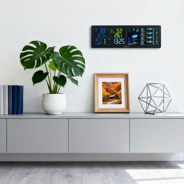 WLAN Wetterstation mit App & XXL Display: Tuya Smart Home, Aussen-Sensor, Weck-Alarm - Temperatur, Feuchtigkeit, UV Index, Wettervorhersage & mehr