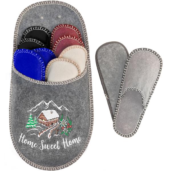 Home Sweet Home - Winterlandschaft Gästefinken-Set: 5 Paar bequeme Hausschuhe in diversen Farben mit verstärkter Sohle - hygienisch für Besucher & Gäste