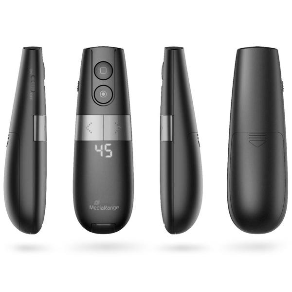 Ergonomische 4-Tasten Präsentationsfernbedienung mit Laserpointer: Kabellos - für professionelle Vortäge & Meetings