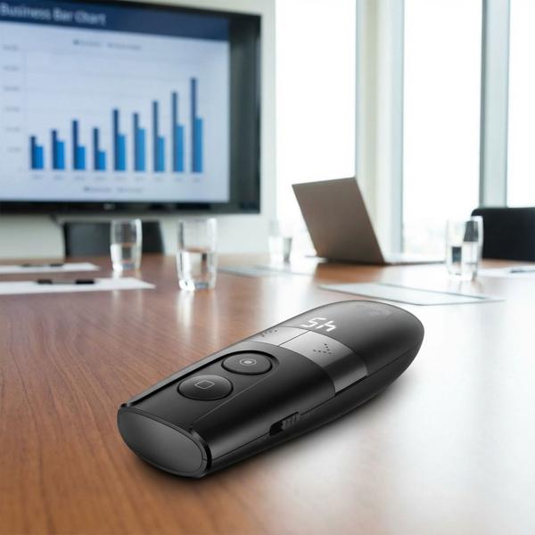 Ergonomische 4-Tasten Präsentationsfernbedienung mit Laserpointer: Kabellos - für professionelle Vortäge & Meetings