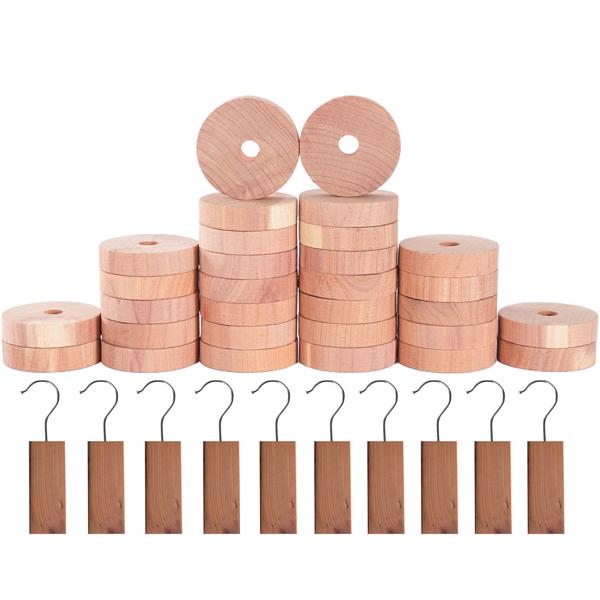 Zedernholz-Set aus 10 Zedernholz-Blöcken und 30 Zedernholz-Ringen: Natürlicher Mottenschutz für Kleiderschrank, Küche & Vorratsschrank