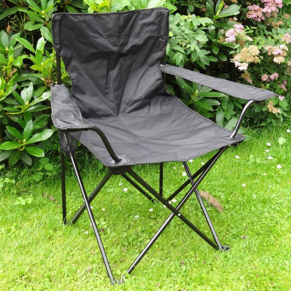Camping Faltstuhl Schwarz klappbar: Mit Armlehne & Getränkehalter – Kompakt, robust & bequem – Ihr perfekter Begleiter für Outdoor