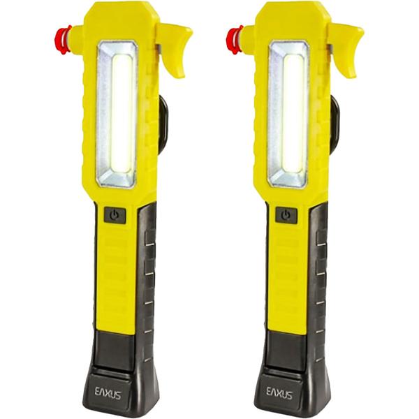 2er-Set ProGuard Kfz-Taschenlampe - Notfallhammer, Gurtschneider, Haken & Magnet - 3 Lichtmodi, 180° schwenkbar - Gelb für Auto/Werkstatt