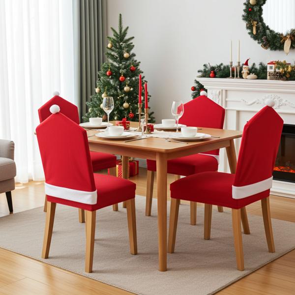 Weihnachtsmann Stuhlbezug im 4er-Set, festliche Weihnachtsdeko für Stühle, perfekte Weihnachtsdekoration - tolle Weihnachtsmütze als Stuhlhusse