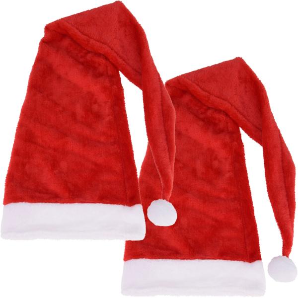2er-Set Festliche Nikolaus Mütze, Rote Plüsch Mütze mit weissem Bommel für Erwachsene – Ideal für Party, Weihnachtsmarkt und Karneval