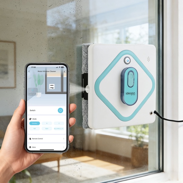 Smarter AI Fensterputzroboter: 3000Pa Glasreinigungsroboter mit App-Steuerung, Fernbedienung, Sicherungsseil für streifenfreie saubere Fenster