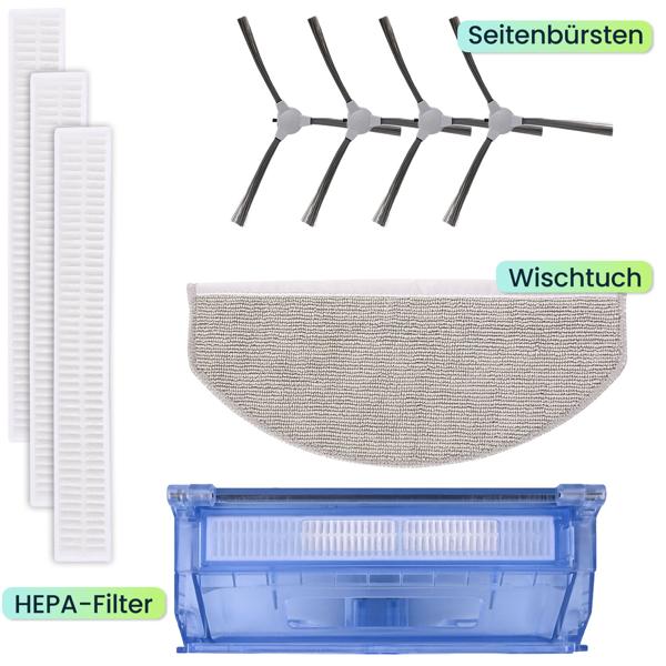 Ersatzteile-Set 3in1 Saug-Wischroboter (CH11054) - Volle Reinigungsleistung mit HEPA-Filter, Seitenbürste, Rollbürste, Wischtuch