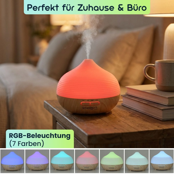Stilvoller Aroma Diffusor & Luftbefeuchter, 300ml Vernebler mit RGB Farblicht und Timer - Perfekt für Zuhause & Büro