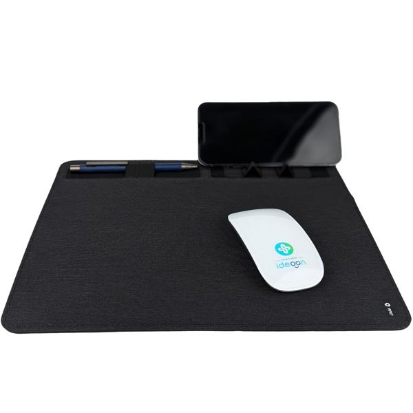 Mousepad mit Handyhalter & Induktionsladung: Dunkelgrau, Ein smarter Schreibtisch-Organizer für kabelloses Laden & Ordnung