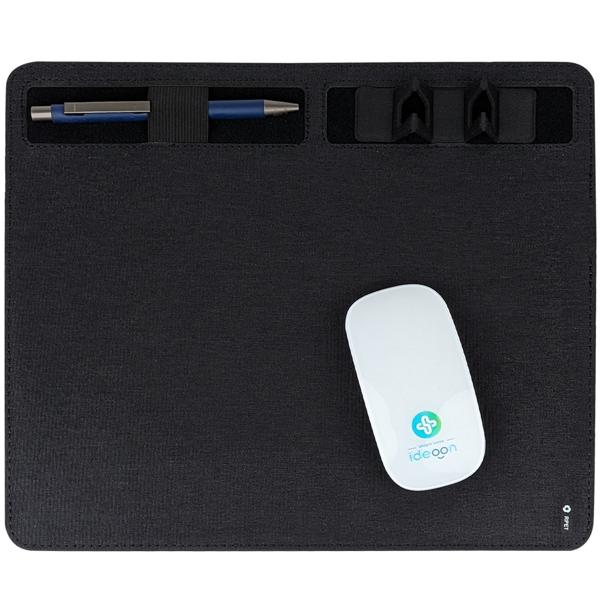 Mousepad mit Handyhalter & Induktionsladung: Dunkelgrau, Ein smarter Schreibtisch-Organizer für kabelloses Laden & Ordnung