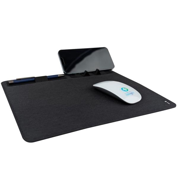 Mousepad mit Handyhalter & Induktionsladung: Dunkelgrau, Ein smarter Schreibtisch-Organizer für kabelloses Laden & Ordnung