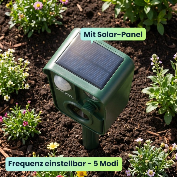 Ultraschall Tiervertreiber mit PIR-Sensor & LED Blitzlicht - 13,5-45,5 Hz, Zuverlässiger Solar-Tierschreck gegen Marder, Hunde und Katzen, Vögel