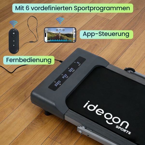 2 in 1 Laufband & Walkingpad bis 12km/h, faltbar, App-Steuerung, Touchscreen, Fernbedienung & Tablet-Halterung, Belastbarkeit 110kg, Profi-Heimsport